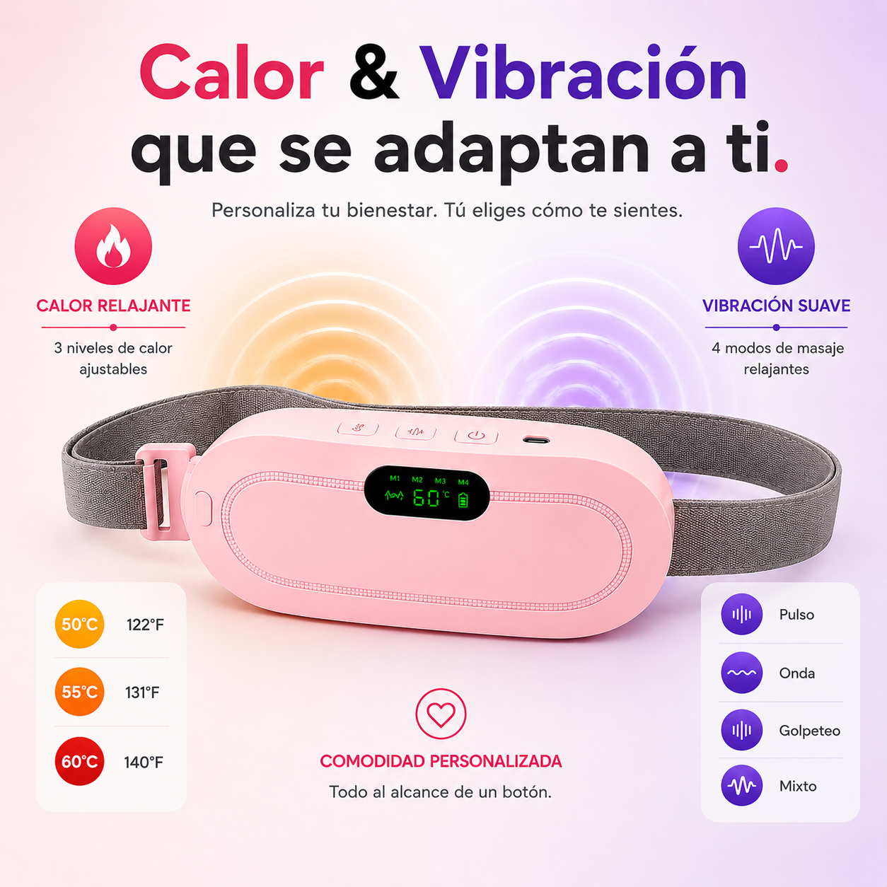 Cinturón Térmico Inteligente – Calor y Masaje para Cólicos, Espalda y Abdomen